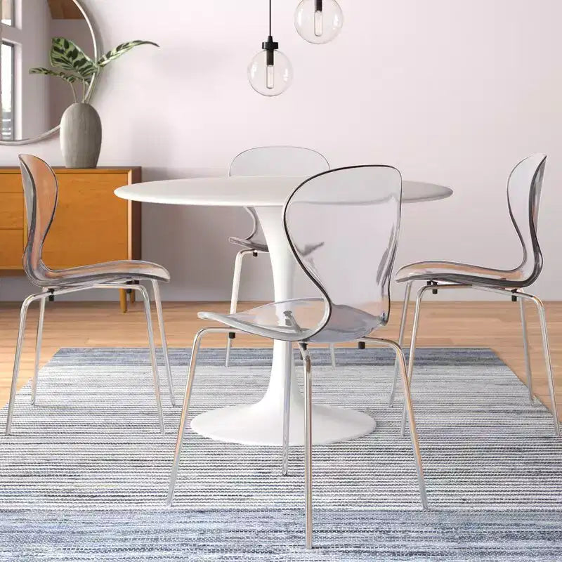 LeisureMod Bristol Ensemble de Salle à Manger 5 Pièces Blanc - Table Ronde et 4 Chaises de Salle à Manger Ergonomiques en Plastique