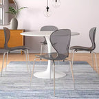 LeisureMod Bristol Ensemble de Salle à Manger 5 Pièces Blanc - Table Ronde et 4 Chaises de Salle à Manger Ergonomiques en Plastique