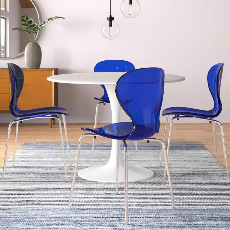 LeisureMod Bristol Ensemble de Salle à Manger 5 Pièces Blanc - Table Ronde et 4 Chaises de Salle à Manger Ergonomiques en Plastique