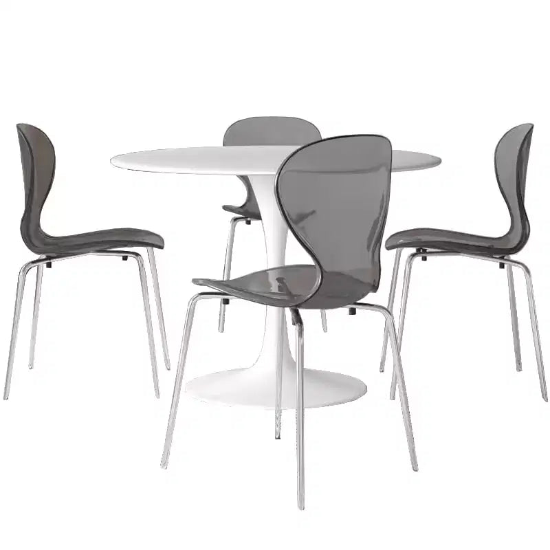 LeisureMod Bristol Ensemble de Salle à Manger 5 Pièces Blanc - Table Ronde et 4 Chaises de Salle à Manger Ergonomiques en Plastique