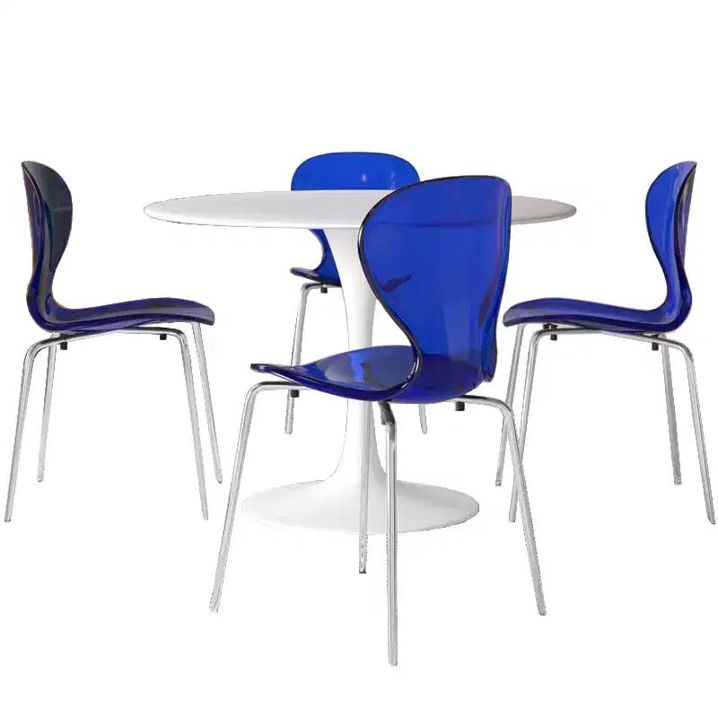 LeisureMod Bristol Ensemble de Salle à Manger 5 Pièces Blanc - Table Ronde et 4 Chaises de Salle à Manger Ergonomiques en Plastique