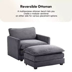 41.34 Fauteuil d'appoint surdimensionné en velours côtelé, Fauteuil-canapé avec ottoman et assise large, Fauteuil de lecture moderne pour chambre et salon