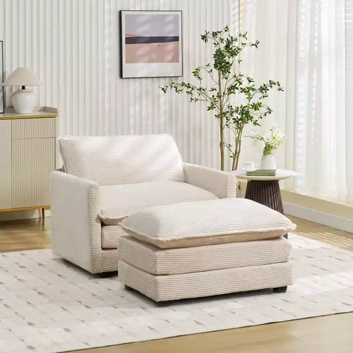 41.34 Fauteuil d'appoint surdimensionné en velours côtelé, Fauteuil-canapé avec ottoman et assise large, Fauteuil de lecture moderne pour chambre et salon