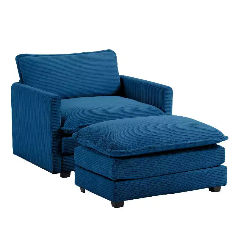 41.34 Fauteuil d'appoint surdimensionné en velours côtelé, Fauteuil-canapé avec ottoman et assise large, Fauteuil de lecture moderne pour chambre et salon