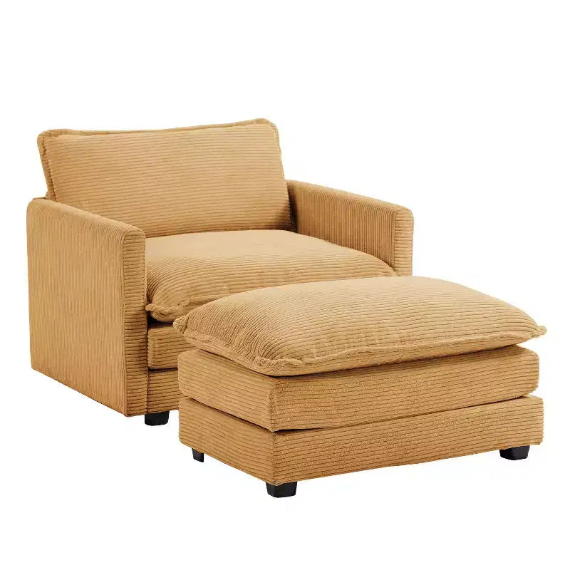 41.34 Fauteuil d'appoint surdimensionné en velours côtelé, Fauteuil-canapé avec ottoman et assise large, Fauteuil de lecture moderne pour chambre et salon