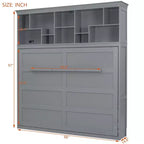 Lit escamotable Queen Size Whisen Modern Design, se plie dans une armoire avec étagères supérieures et ports USB