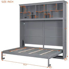 Lit escamotable Queen Size Whisen Modern Design, se plie dans une armoire avec étagères supérieures et ports USB