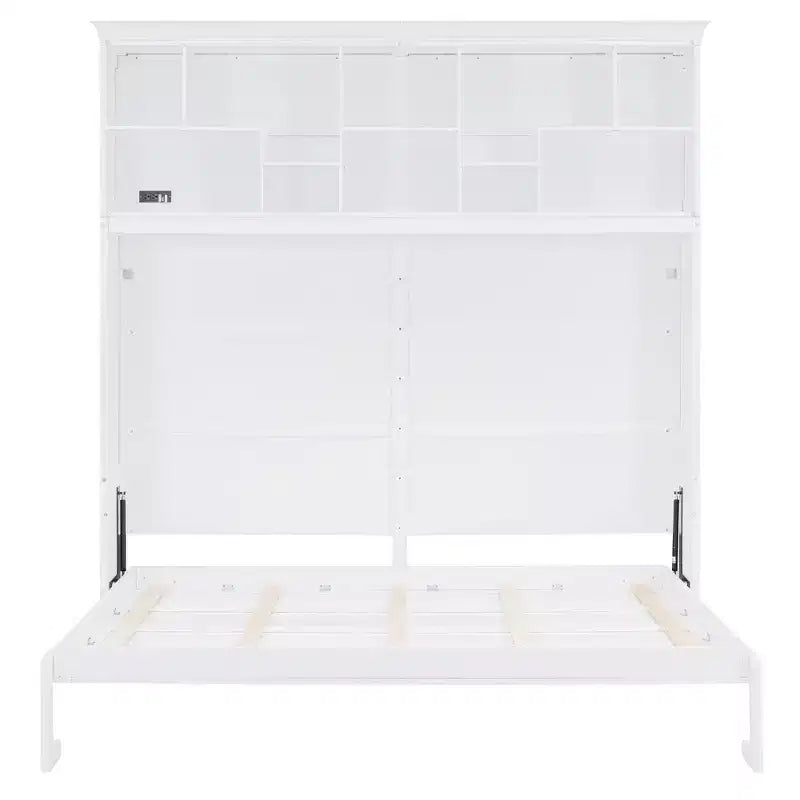 Lit escamotable Queen Size Whisen Modern Design, se plie dans une armoire avec étagères supérieures et ports USB