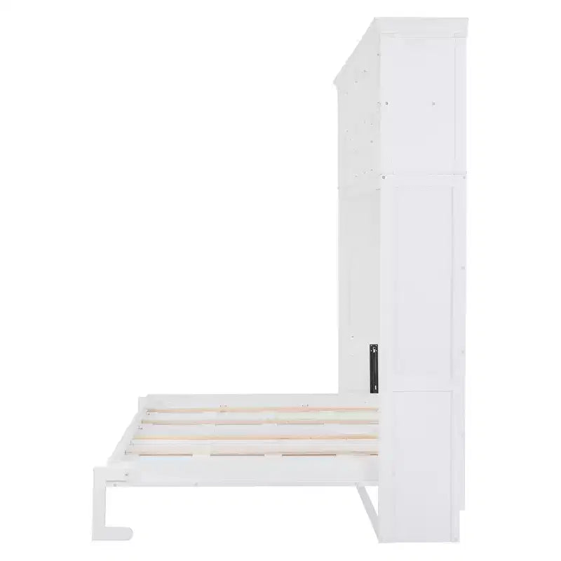 Lit escamotable Queen Size Whisen Modern Design, se plie dans une armoire avec étagères supérieures et ports USB