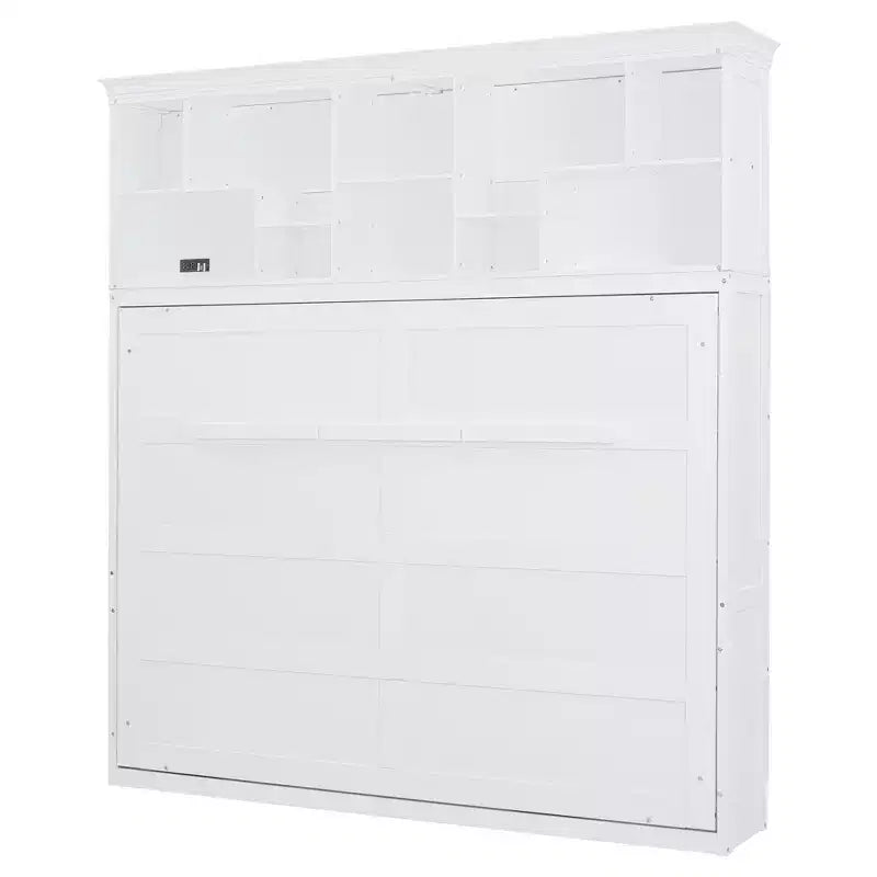 Lit escamotable Queen Size Whisen Modern Design, se plie dans une armoire avec étagères supérieures et ports USB