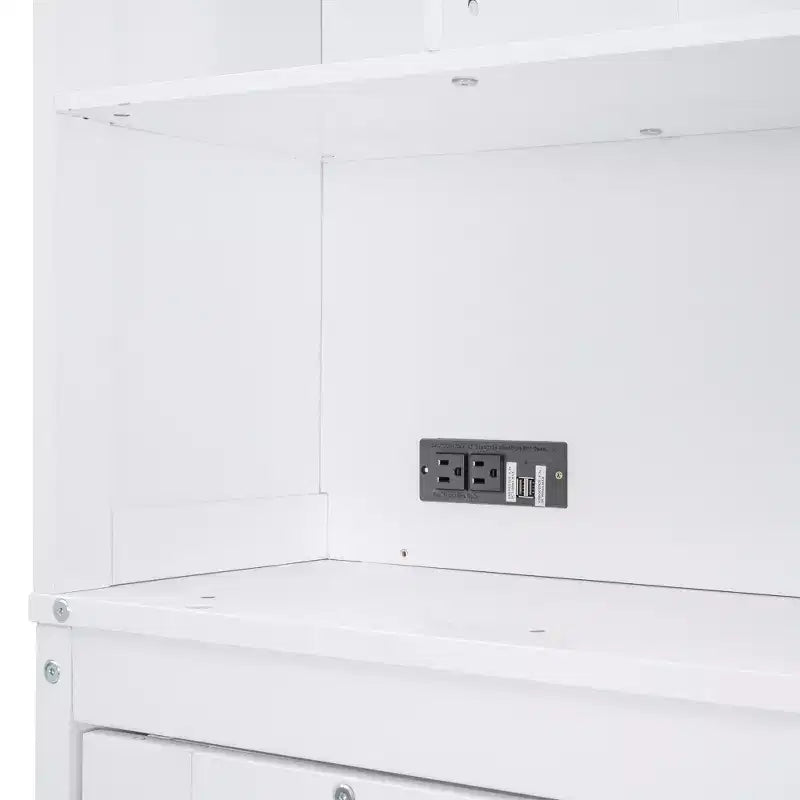 Lit escamotable Queen Size Whisen Modern Design, se plie dans une armoire avec étagères supérieures et ports USB