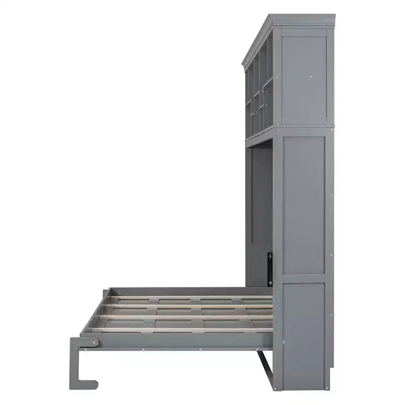 Lit escamotable Queen Size Whisen Modern Design, se plie dans une armoire avec étagères supérieures et ports USB
