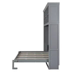 Lit escamotable Queen Size Whisen Modern Design, se plie dans une armoire avec étagères supérieures et ports USB