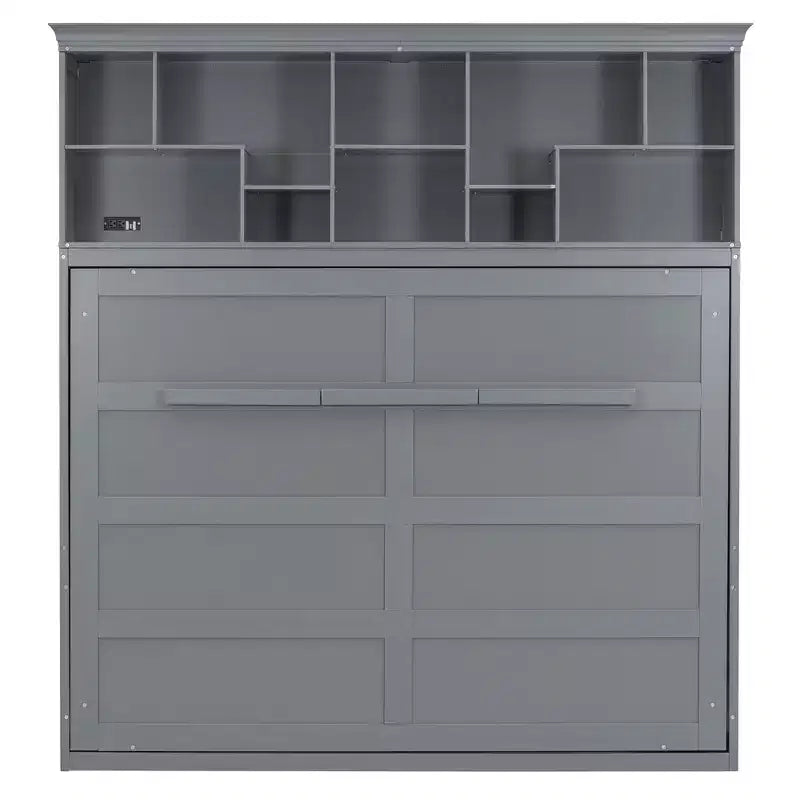 Lit escamotable Queen Size Whisen Modern Design, se plie dans une armoire avec étagères supérieures et ports USB
