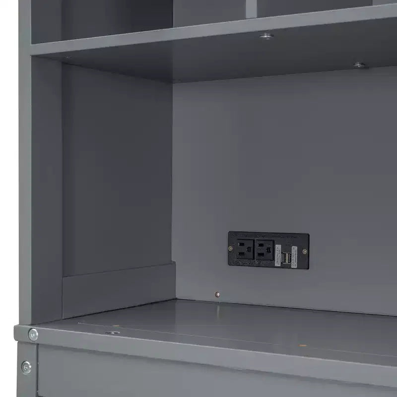 Lit escamotable Queen Size Whisen Modern Design, se plie dans une armoire avec étagères supérieures et ports USB