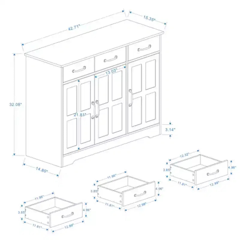 Buffet de ferme avec 3 tiroirs et 3 portes pour salle à manger, salon, cuisine