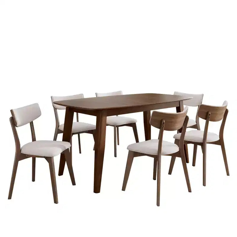 Christopher Knight Home Walton 7 Pieces Mid-Century Modern Rubberwood Upholstered Dining Set