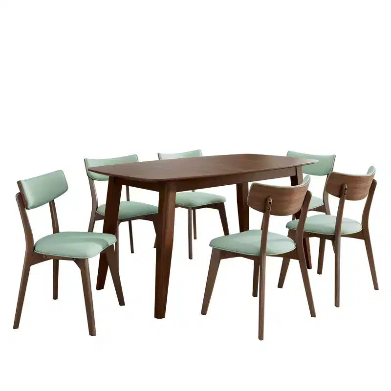 Ensemble de salle à manger rembourré Christopher Knight Home Walton 7 pièces en bois d'hévéa de style milieu de siècle