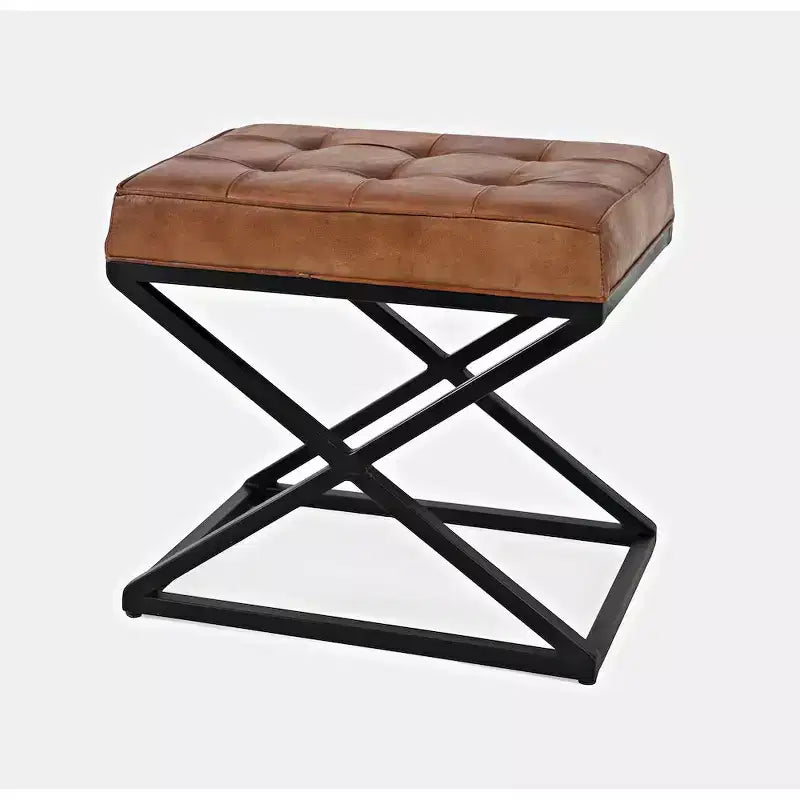 Jofran, Pouf ottoman en cuir véritable vieilli Global Archive - Selle