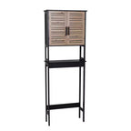 Meuble de Rangement WC Evideco, avec Double Porte Aérée et Étagère Ouverte, Noir et Marron - Collection Bergen