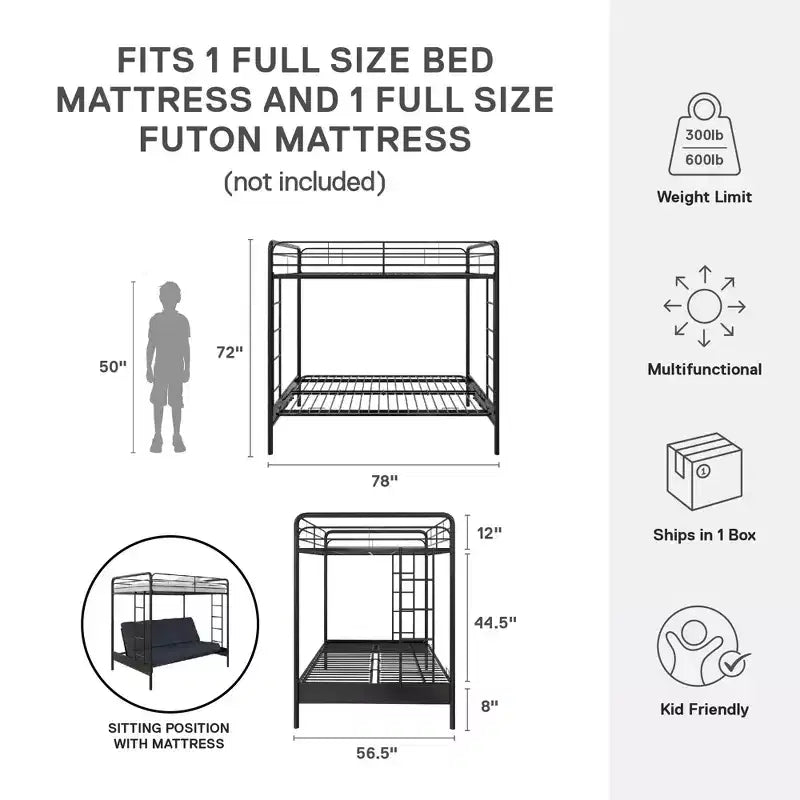 Lit superposé DHP Twin Over Futon en métal