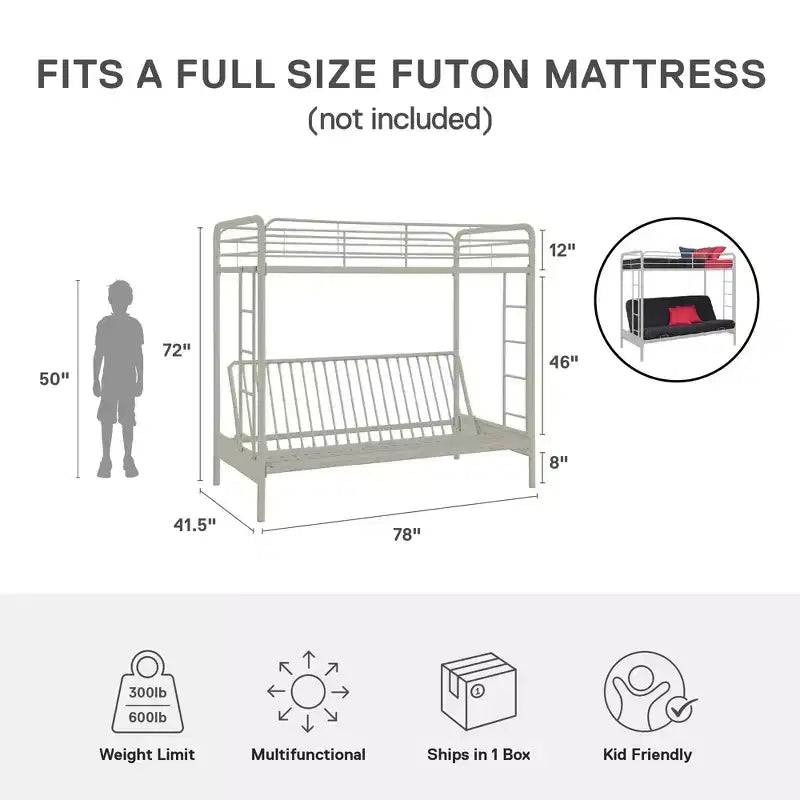 Lit superposé DHP Twin Over Futon en métal