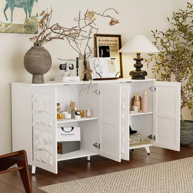 Famapy 4 - Commode de salon à motif diamant à 4 portes