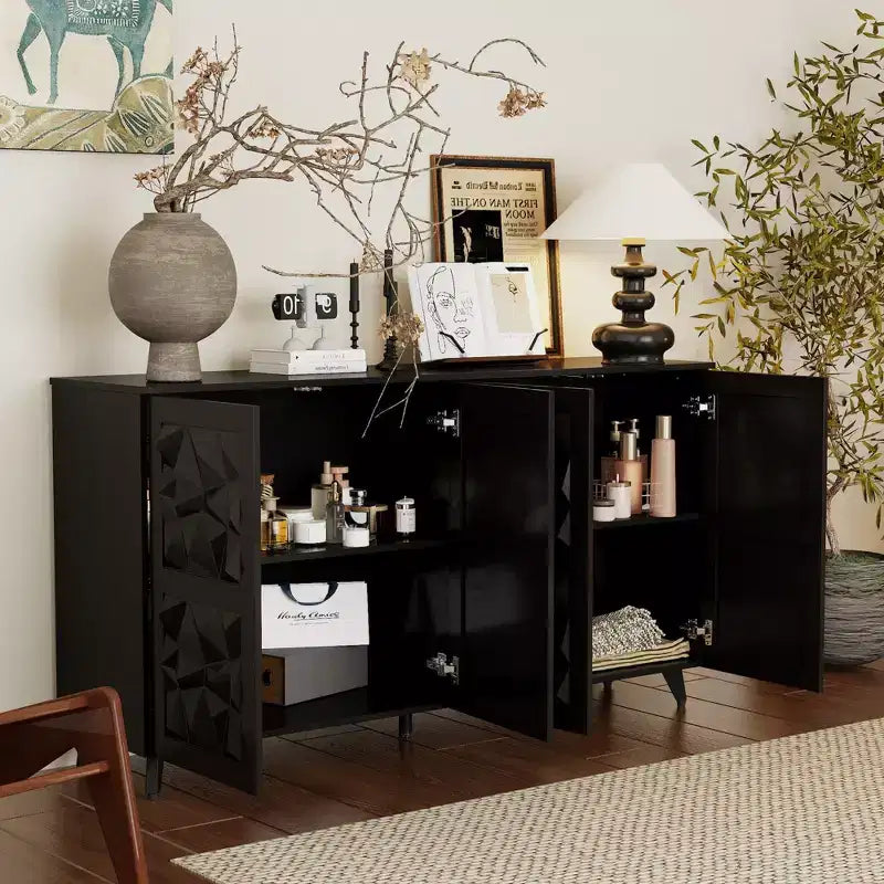 Famapy 4 - Commode de salon à motif diamant à 4 portes