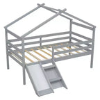 Whisen 81.7L x 67.6W Lit maison mezzanine jumeau avec toboggan, échelle, garde-corps de sécurité, cadre de toit de maison