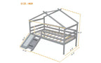 Whisen 81.7L x 67.6W Lit maison mezzanine jumeau avec toboggan, échelle, garde-corps de sécurité, cadre de toit de maison