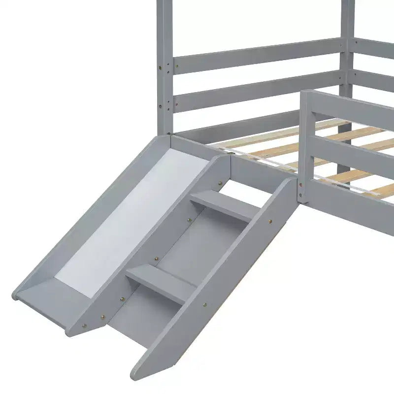 Whisen 81.7L x 67.6W Lit maison mezzanine jumeau avec toboggan, échelle, garde-corps de sécurité, cadre de toit de maison
