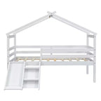 Whisen 81.7L x 67.6W Lit maison mezzanine jumeau avec toboggan, échelle, garde-corps de sécurité, cadre de toit de maison