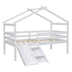 Whisen 81.7L x 67.6W Lit maison mezzanine jumeau avec toboggan, échelle, garde-corps de sécurité, cadre de toit de maison