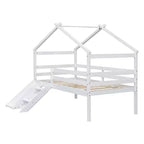 Whisen 81.7L x 67.6W Lit maison mezzanine jumeau avec toboggan, échelle, garde-corps de sécurité, cadre de toit de maison