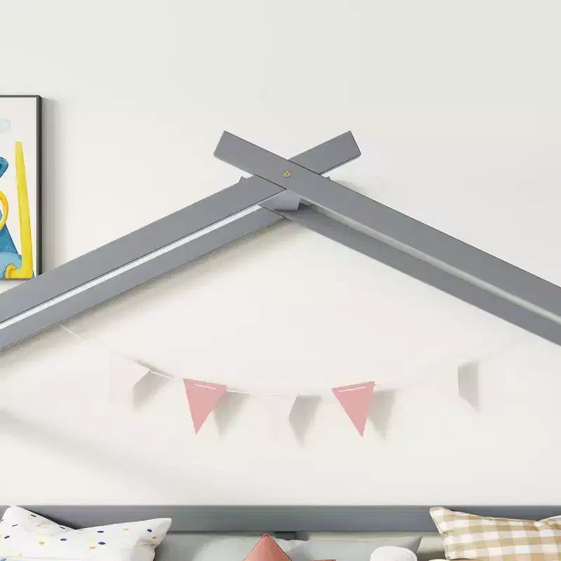 Whisen 81.7L x 67.6W Lit maison mezzanine jumeau avec toboggan, échelle, garde-corps de sécurité, cadre de toit de maison