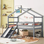 Whisen 81.7L x 67.6W Twin Low Loft House Bed with Slide, Ladder, Safety Guardrails, House Roof Frame