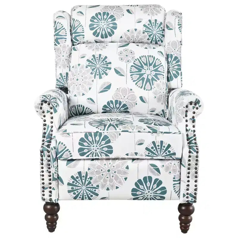 Christopher Knight Home Barnn 29.75 Upholstered Push Back Recliner Chair with Classic Wing Back, White/Blue