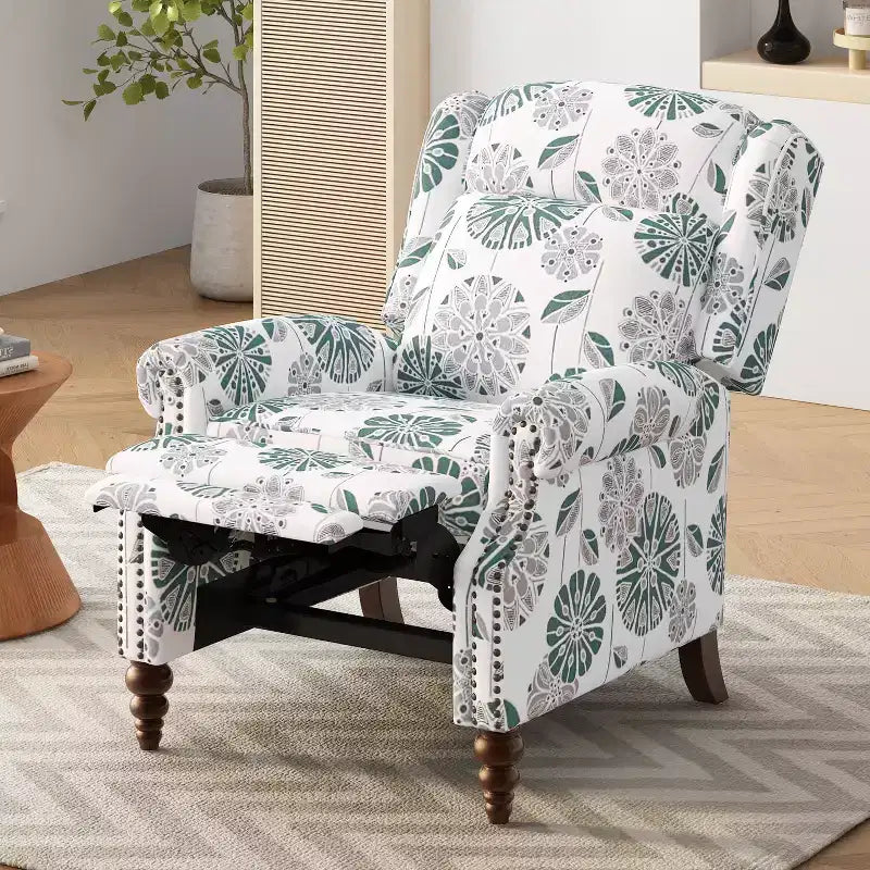 Fauteuil inclinable Christopher Knight Home Barnn 29.75 rembourré à dossier inclinable avec dossier à oreilles classique, blanc/bleu