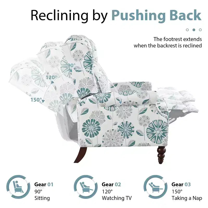 Fauteuil inclinable Christopher Knight Home Barnn 29.75 rembourré à dossier inclinable avec dossier à oreilles classique, blanc/bleu