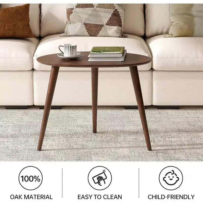 Table basse ovale GDFStudio Beau Mid-Century Modern 65 cm L en bois de chêne massif à trois pieds