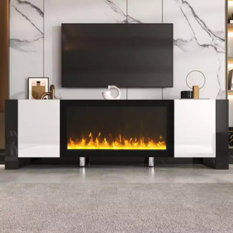 78'' TV Stand with 34.2'' Electric Fireplace, High Gloss Media Console with 2 Cabinets