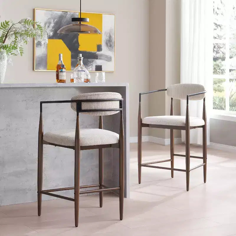 Tabourets de comptoir Christopher Knight Home Alger modernes en tissu rembourré en fer de 63,5 cm (lot de 2)