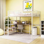 Lit mezzanine en métal : Grand format, bureau, échelle de rangement latérale