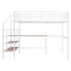 Lit mezzanine en métal : Grand format, bureau, échelle de rangement latérale