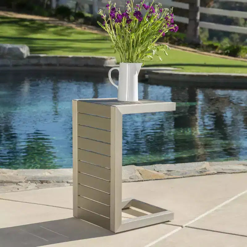 MAYEERTY Table d'appoint moderne en aluminium avec rangement Argent