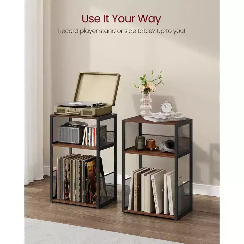 Meuble de rangement pour platine vinyle à 3 niveaux et table d'appoint – Peut contenir jusqu'à 100 disques vinyles, idéal pour le salon et la chambre