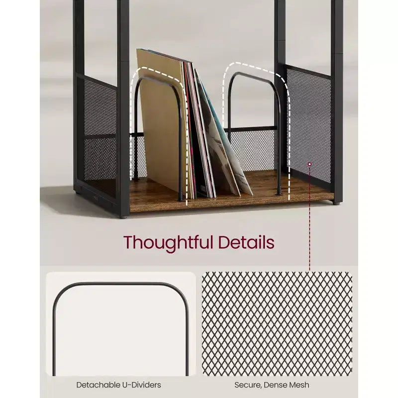 Meuble de rangement pour platine vinyle à 3 niveaux et table d'appoint – Peut contenir jusqu'à 100 disques vinyles, idéal pour le salon et la chambre