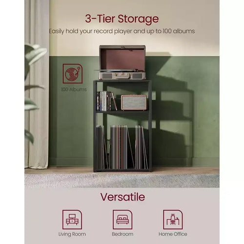 Meuble de rangement pour platine vinyle à 3 niveaux et table d'appoint – Peut contenir jusqu'à 100 disques vinyles, idéal pour le salon et la chambre