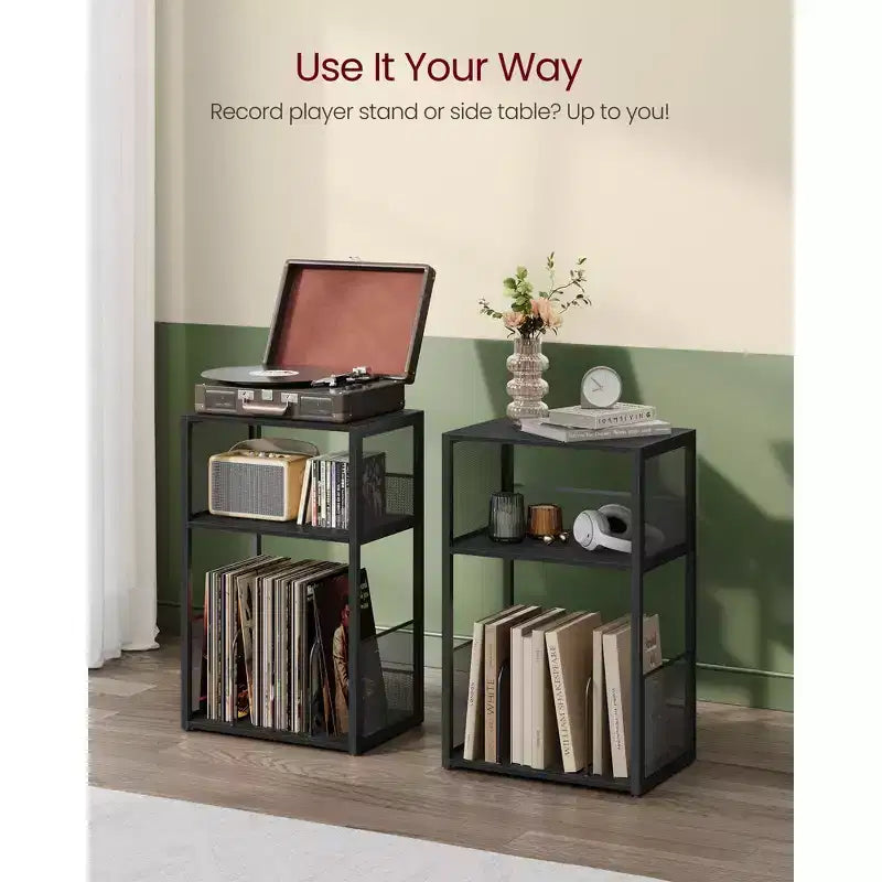 Meuble de rangement pour platine vinyle à 3 niveaux et table d'appoint – Peut contenir jusqu'à 100 disques vinyles, idéal pour le salon et la chambre