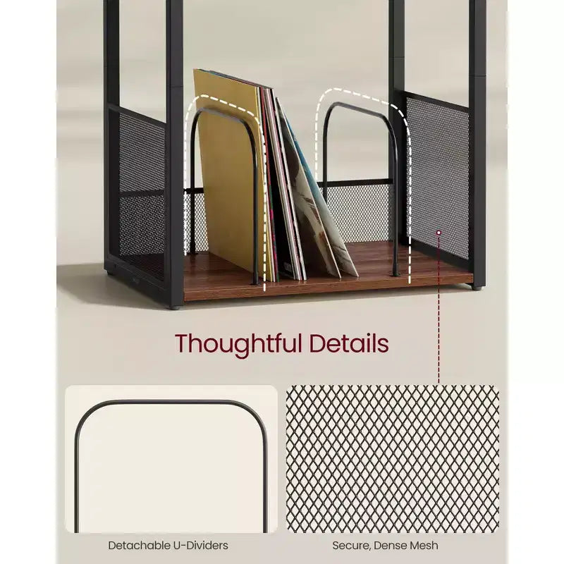Meuble de rangement pour platine vinyle à 3 niveaux et table d'appoint – Peut contenir jusqu'à 100 disques vinyles, idéal pour le salon et la chambre